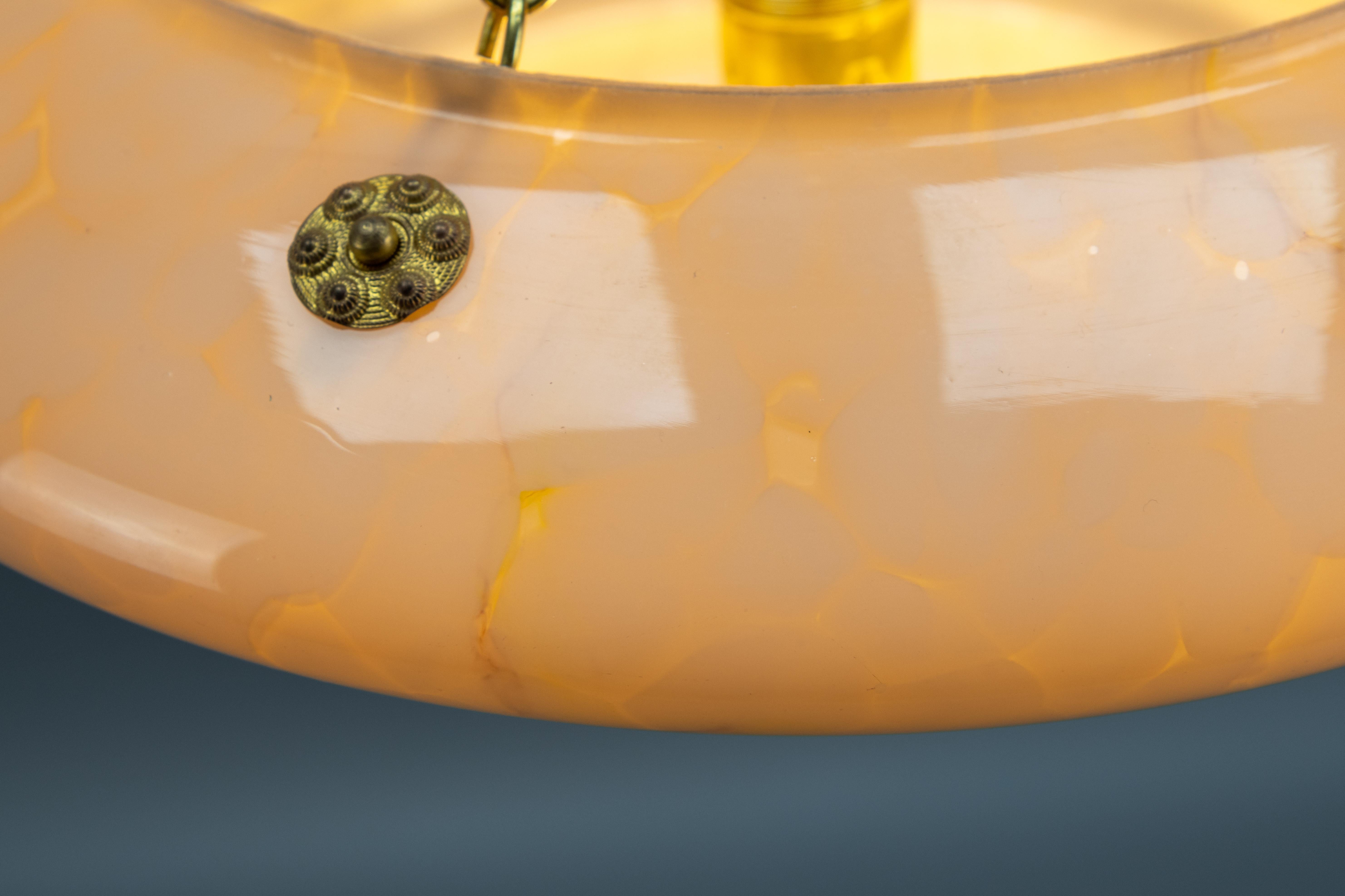 Art Deco Style Layered Marbled Beige Pink Glass and Brass Pendant Light 9