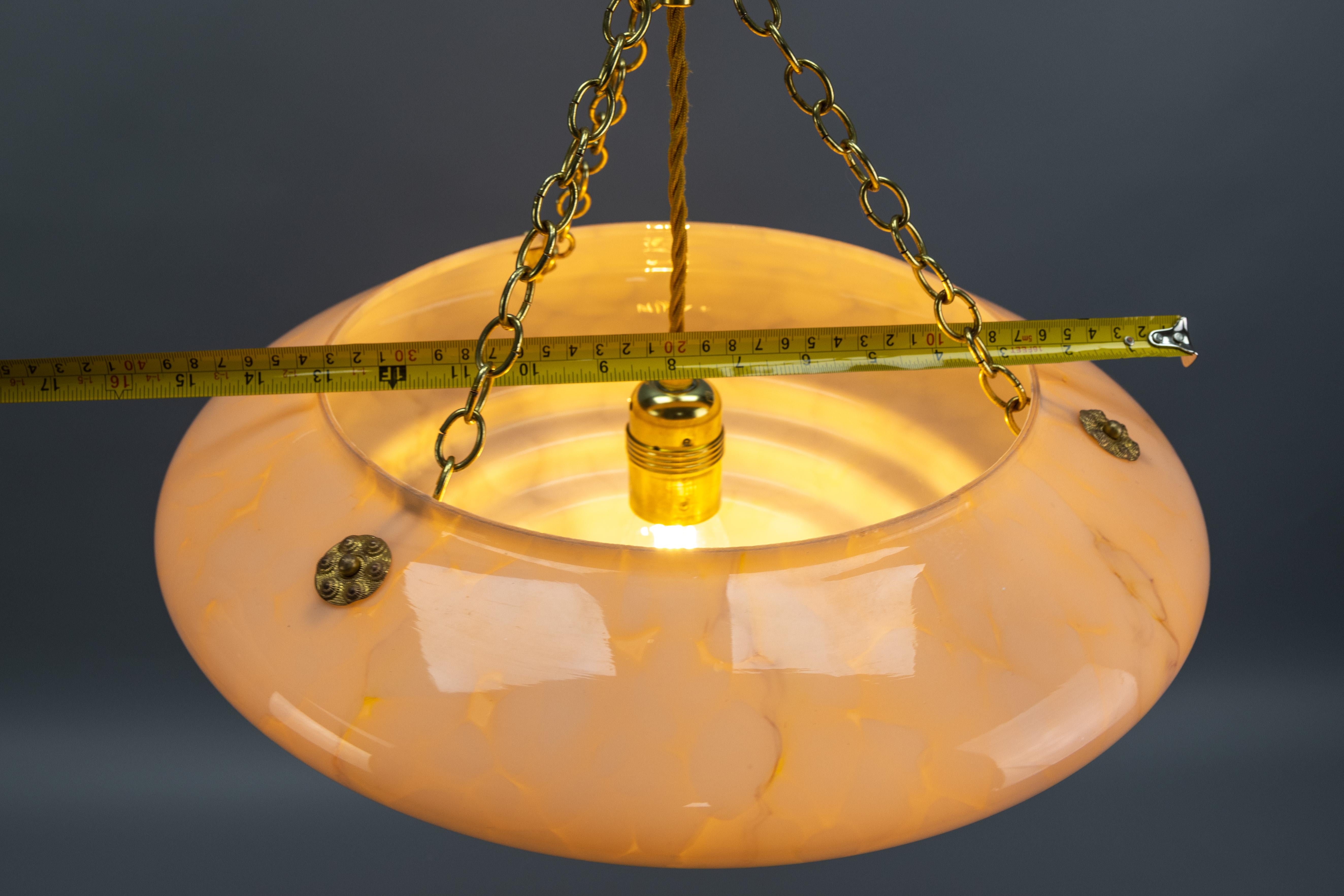 Art Deco Style Layered Marbled Beige Pink Glass and Brass Pendant Light 10