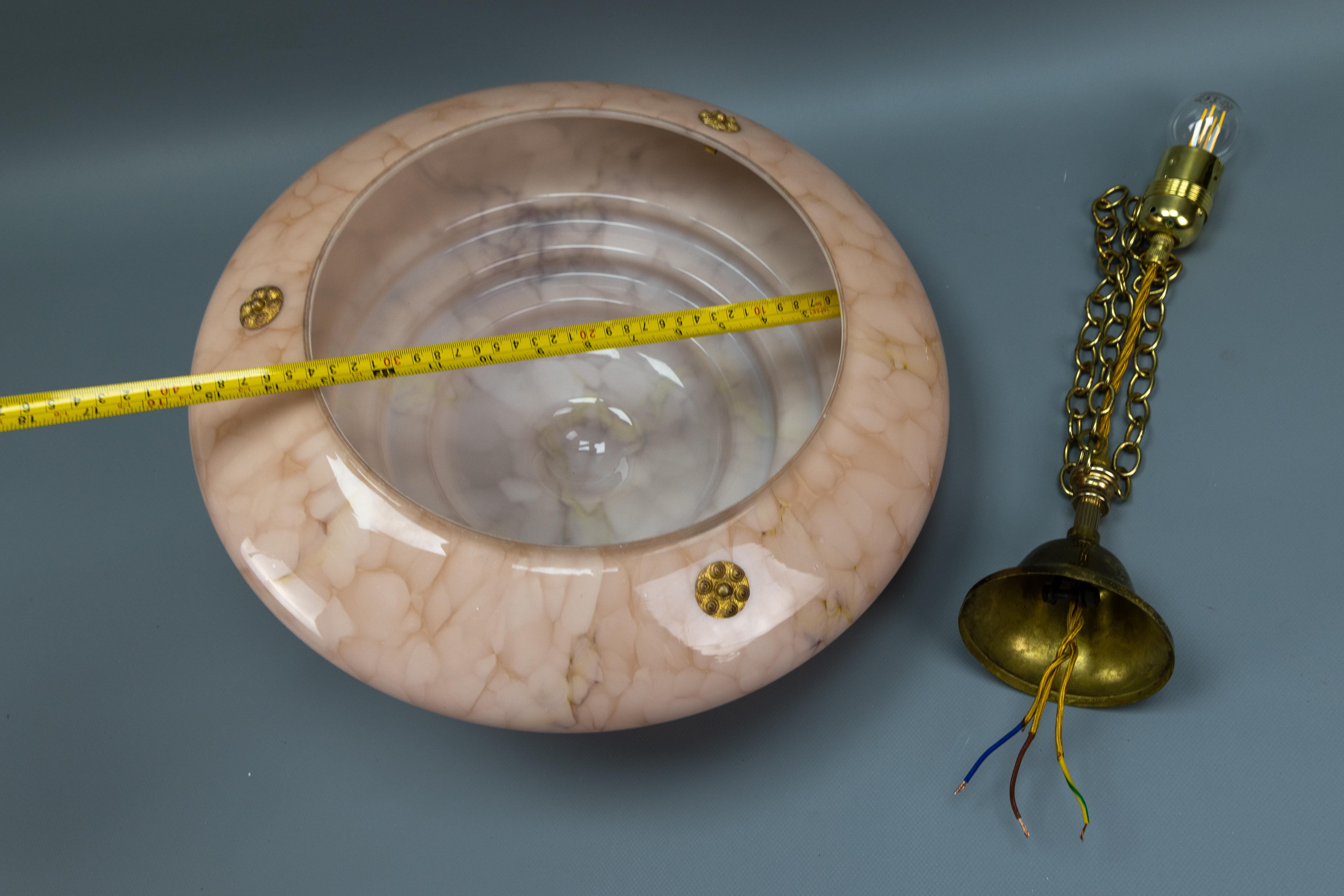 Art Deco Style Layered Marbled Beige Pink Glass and Brass Pendant Light 12