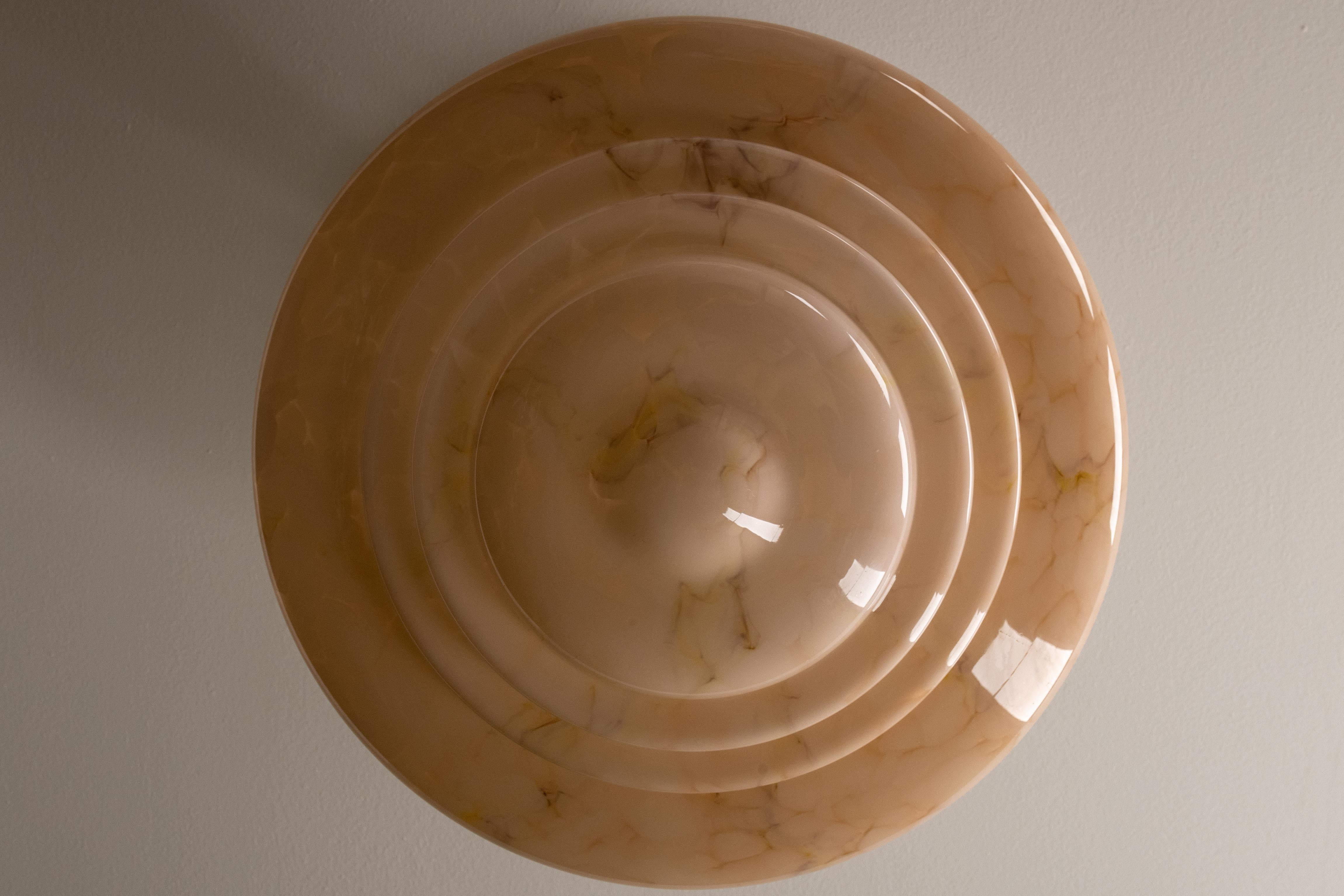 Art Deco Style Layered Marbled Beige Pink Glass and Brass Pendant Light 1