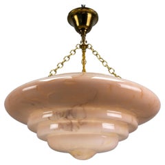 Art Deco Style Layered Marbled Beige Pink Glass and Brass Pendant Light