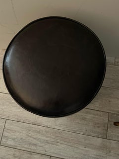 Vintage Art Deco Leather and Chrome Stool, 15\" Diameter