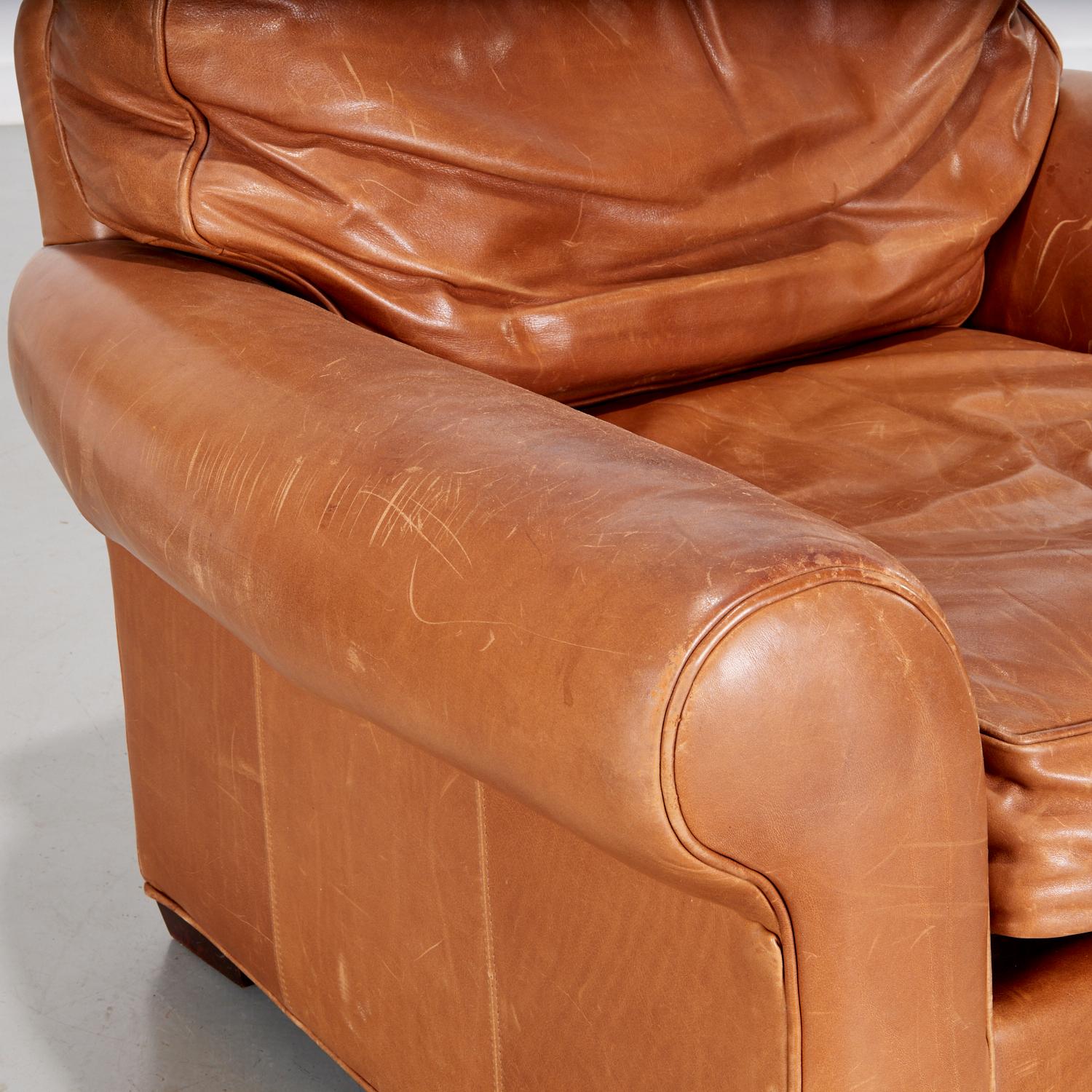 American Art Deco Style Leather Club Chair From The Estate of Artist Philip Pearlstein For Sale