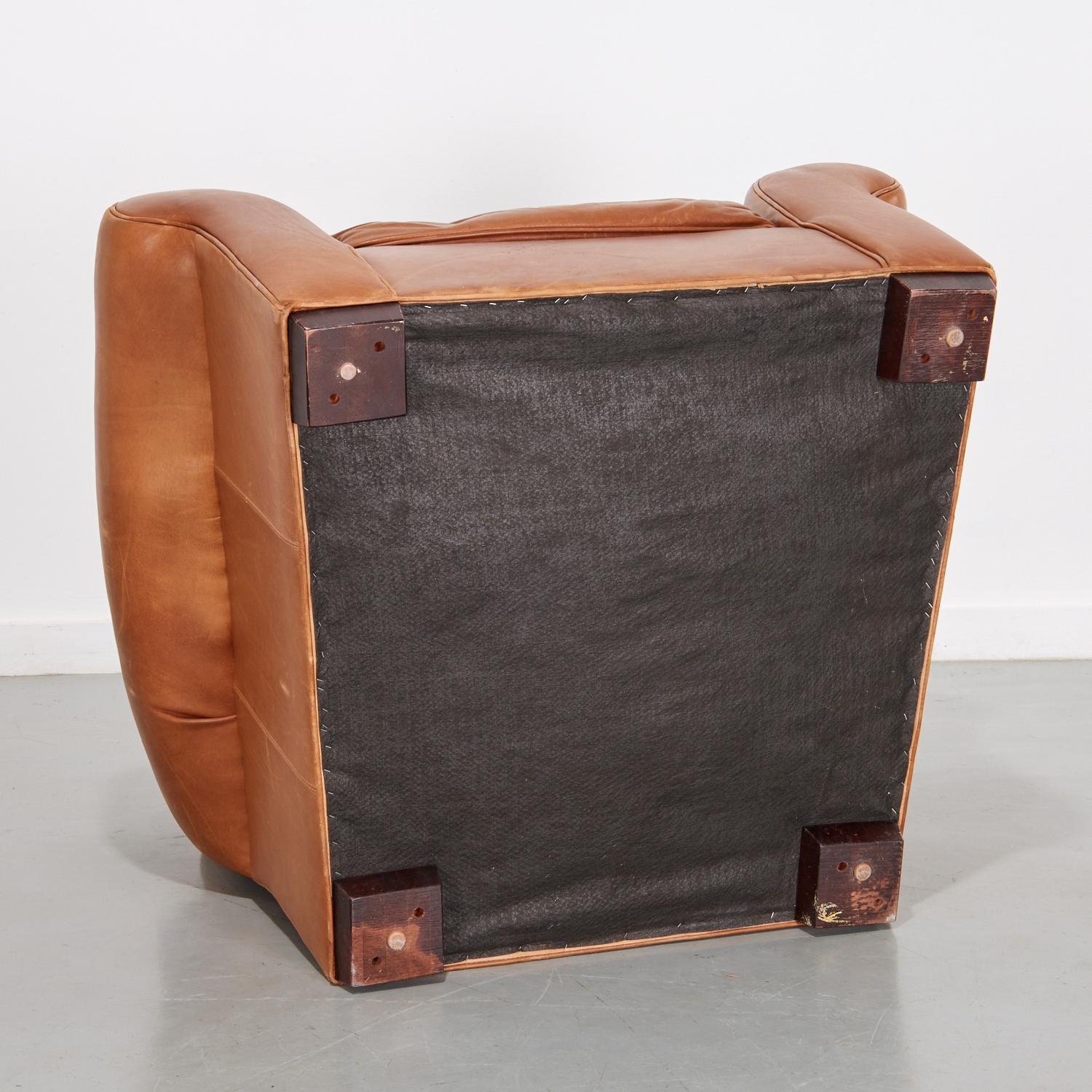 Art Deco Style Leather Club Chair From The Estate of Artist Philip Pearlstein For Sale 3