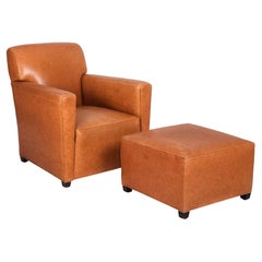 Art Deco Style Leather Club Chair & Ottoman by Coach, Inc. for Baker Furniture