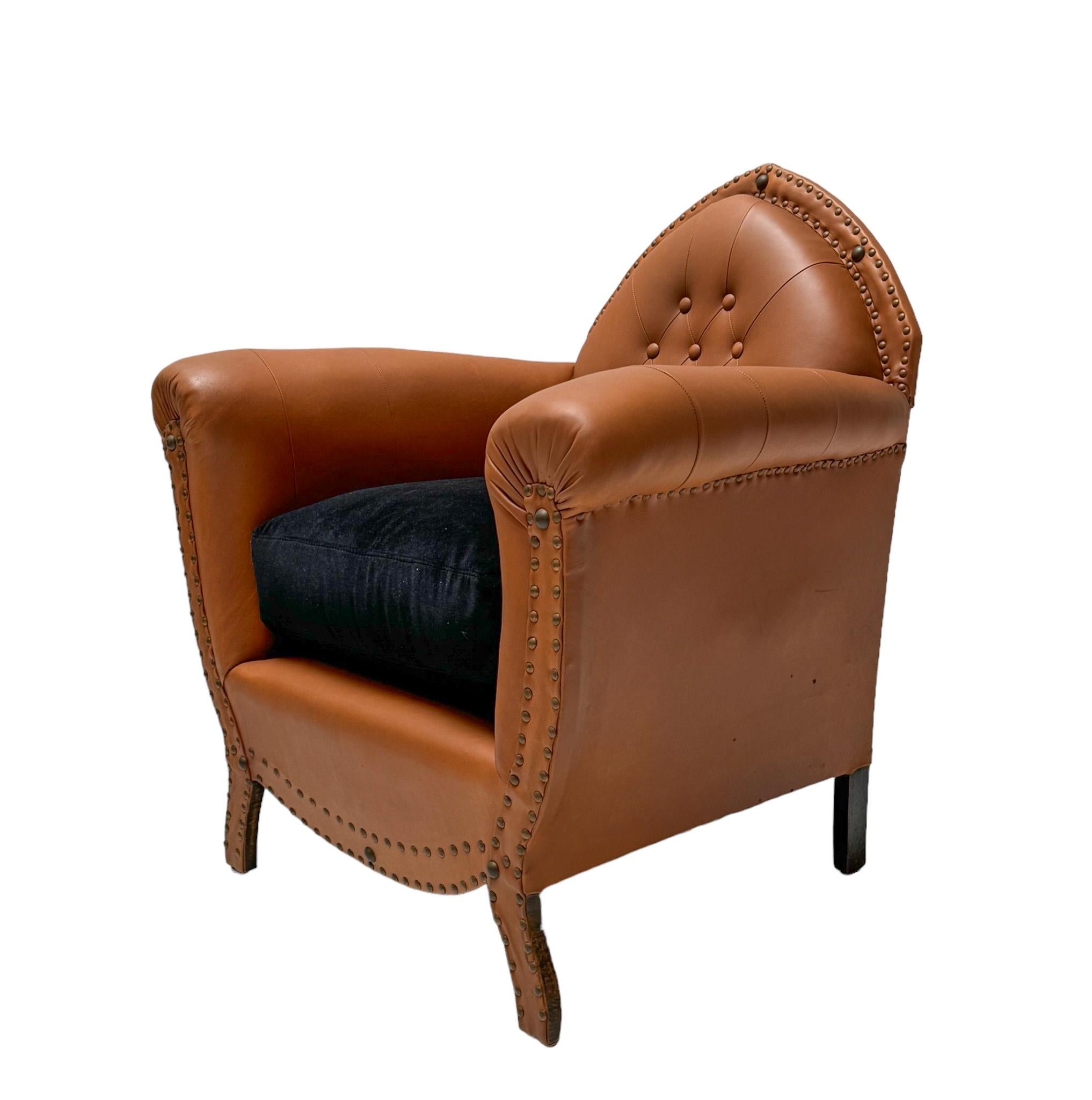French Art Deco Style Leather Club or Library Chair, 1940s For Sale