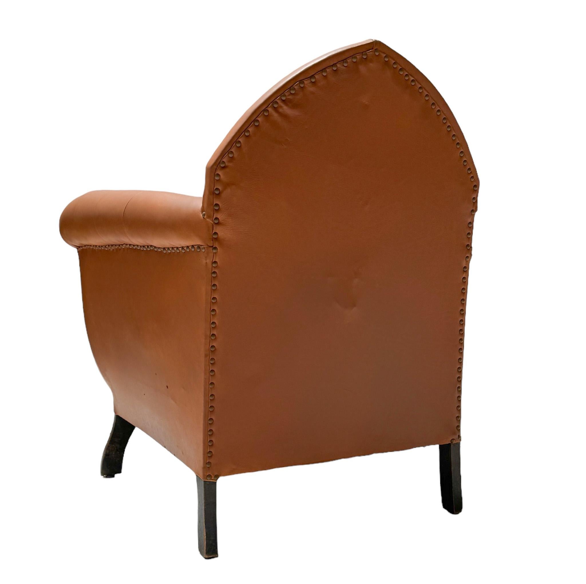 Art Deco Style Leather Club or Library Chair, 1940s In Good Condition For Sale In Amsterdam, NL