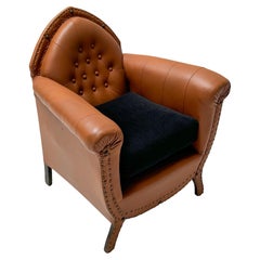 Sedia da club o da biblioteca in pelle in stile Art Déco, anni '40