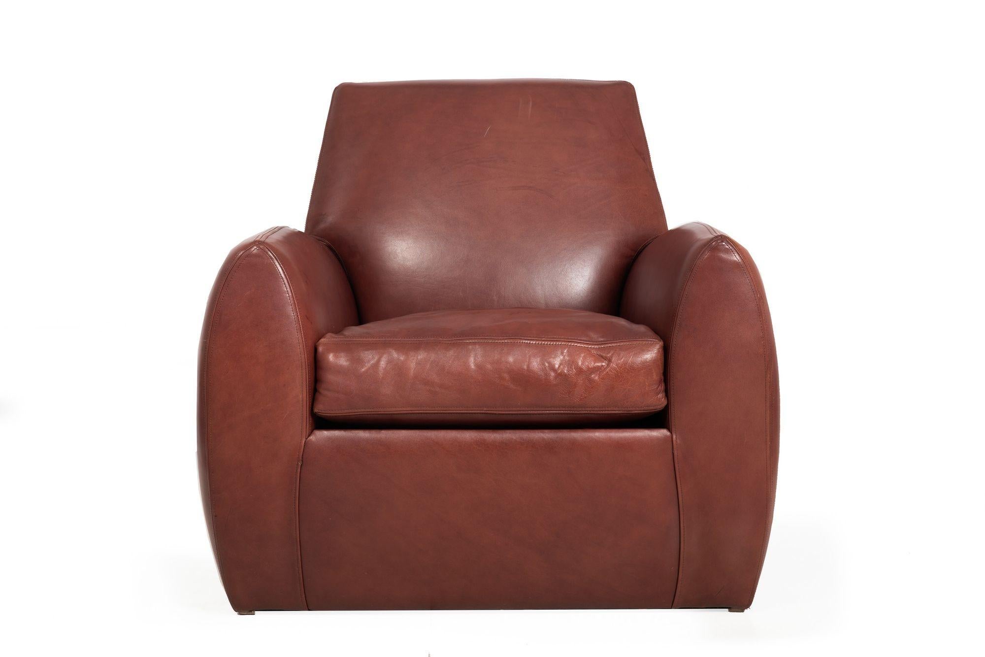 Modern Art Deco Style Leather “Ke-Zu” Club Chair & Ottoman by Dakota Jackson