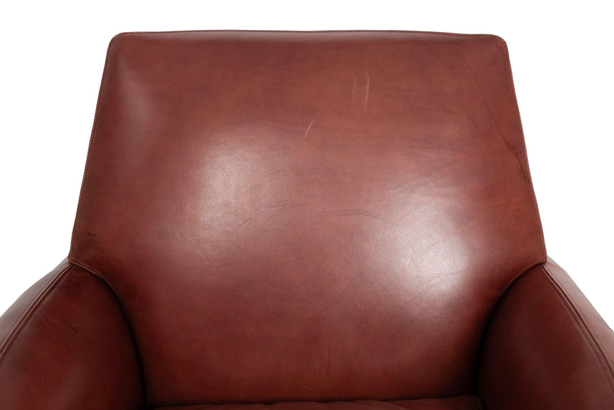 Art Deco Style Leather “Ke-Zu” Club Chair & Ottoman by Dakota Jackson In Good Condition In Shippensburg, PA