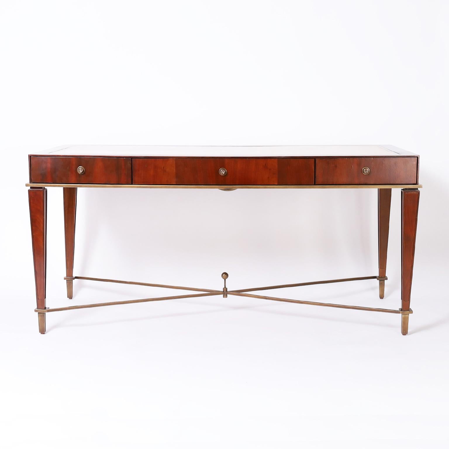 American Art Deco Style Leather Top Desk For Sale
