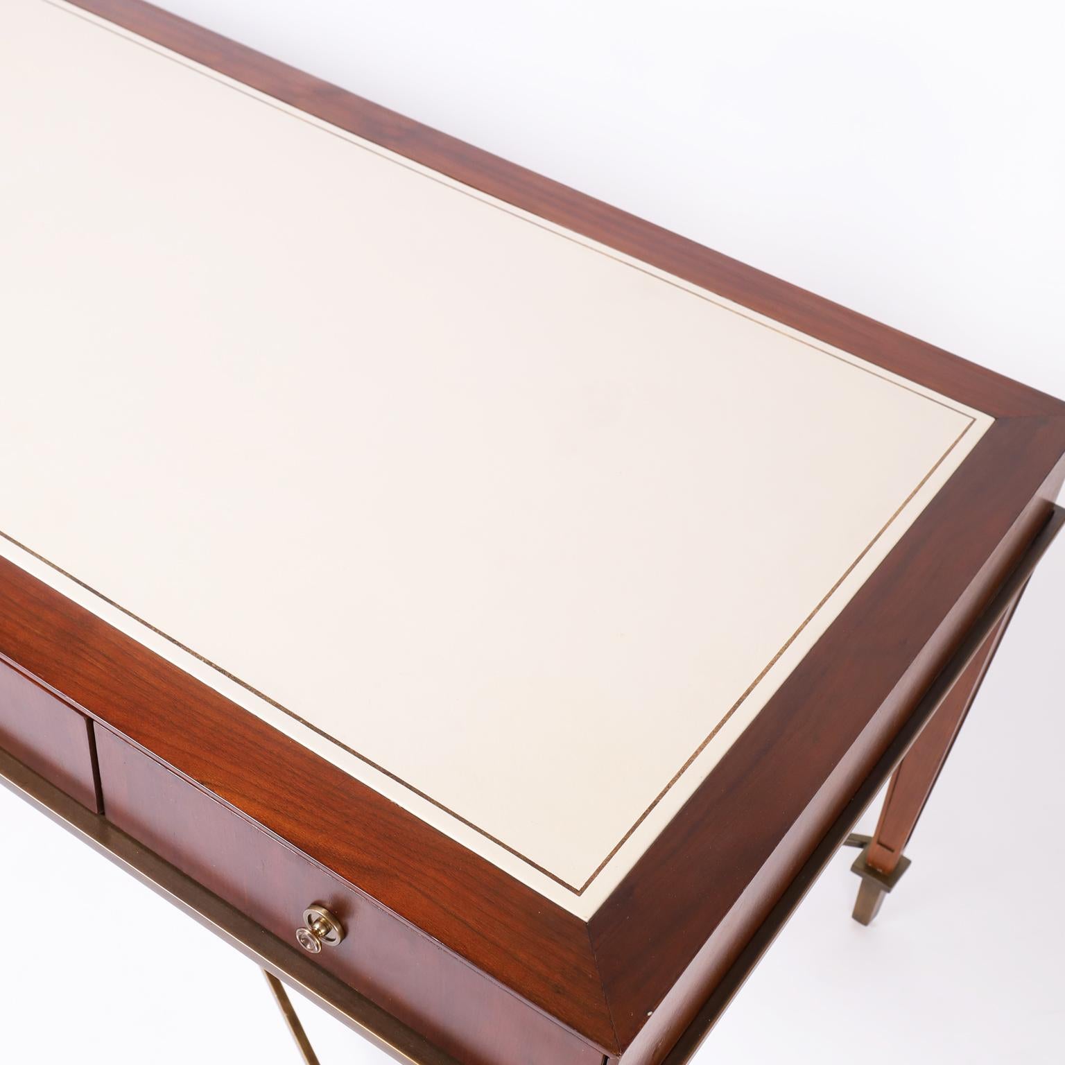 Contemporary Art Deco Style Leather Top Desk For Sale