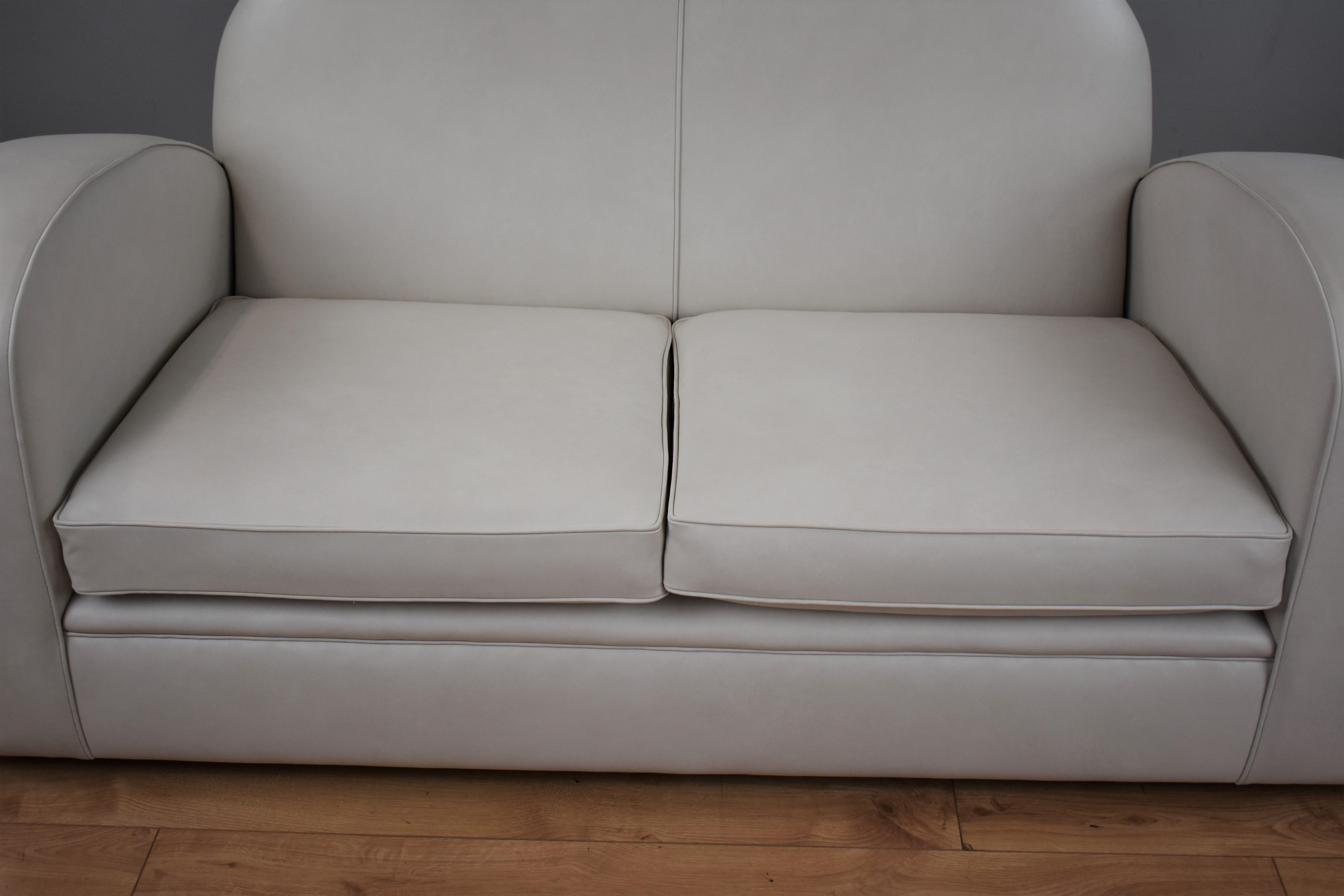 European Art Deco Style Leather Two-Seat Sofa