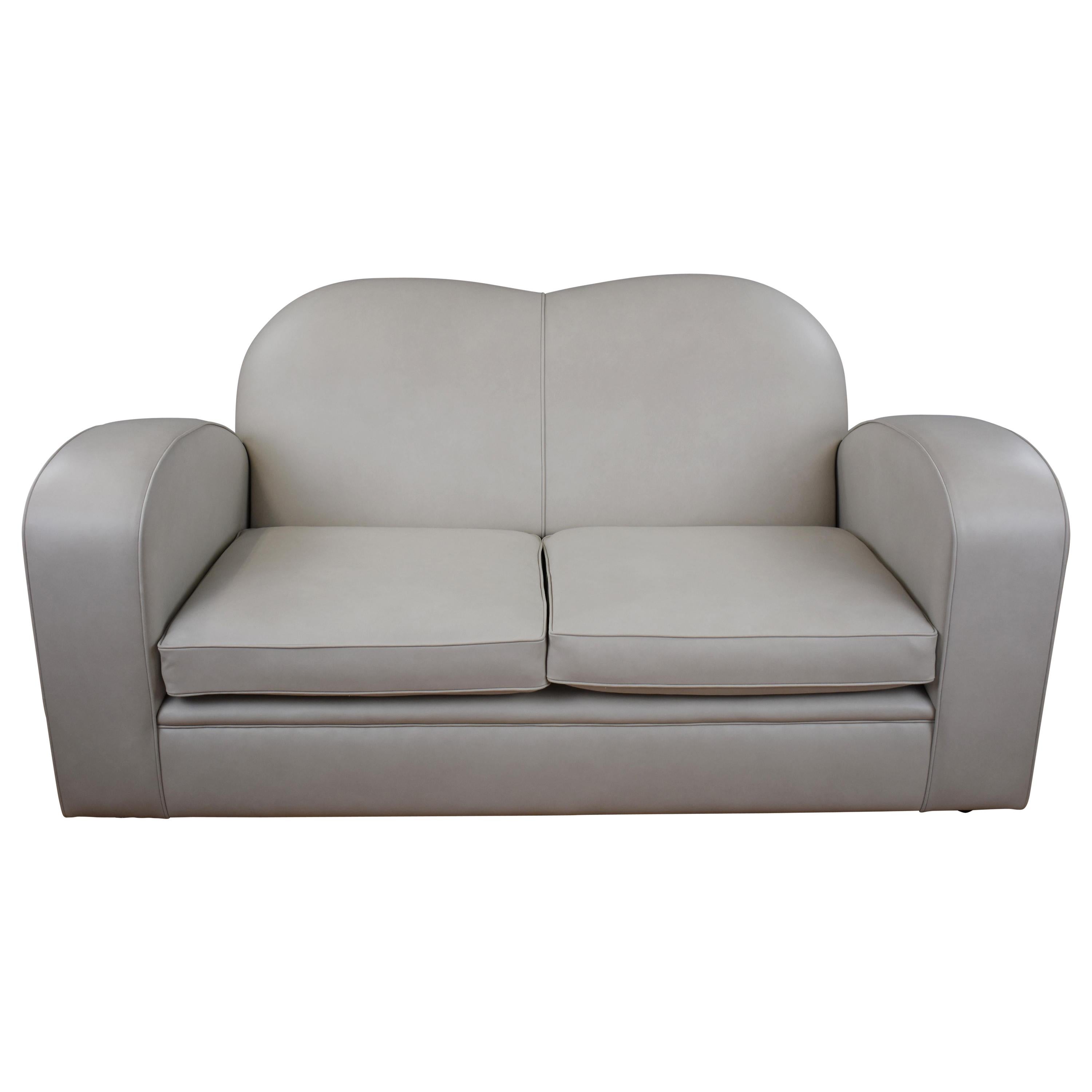 Art Deco Style Leather Two-Seat Sofa