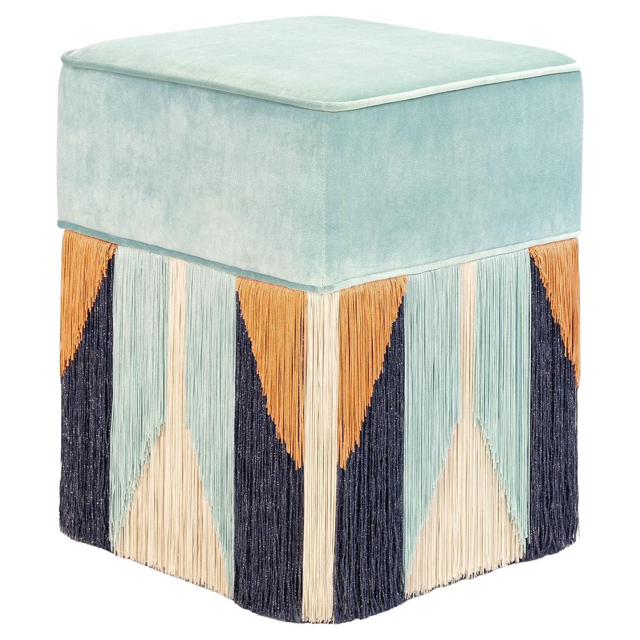Art Deco Style Light Blue Square Pouf