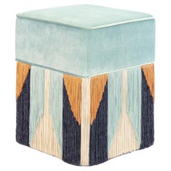 Art Deco Style Light Blue Square Pouf