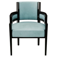 Art Deco Style Light Blue Velvet Upholstery Chair Dining Room Chair