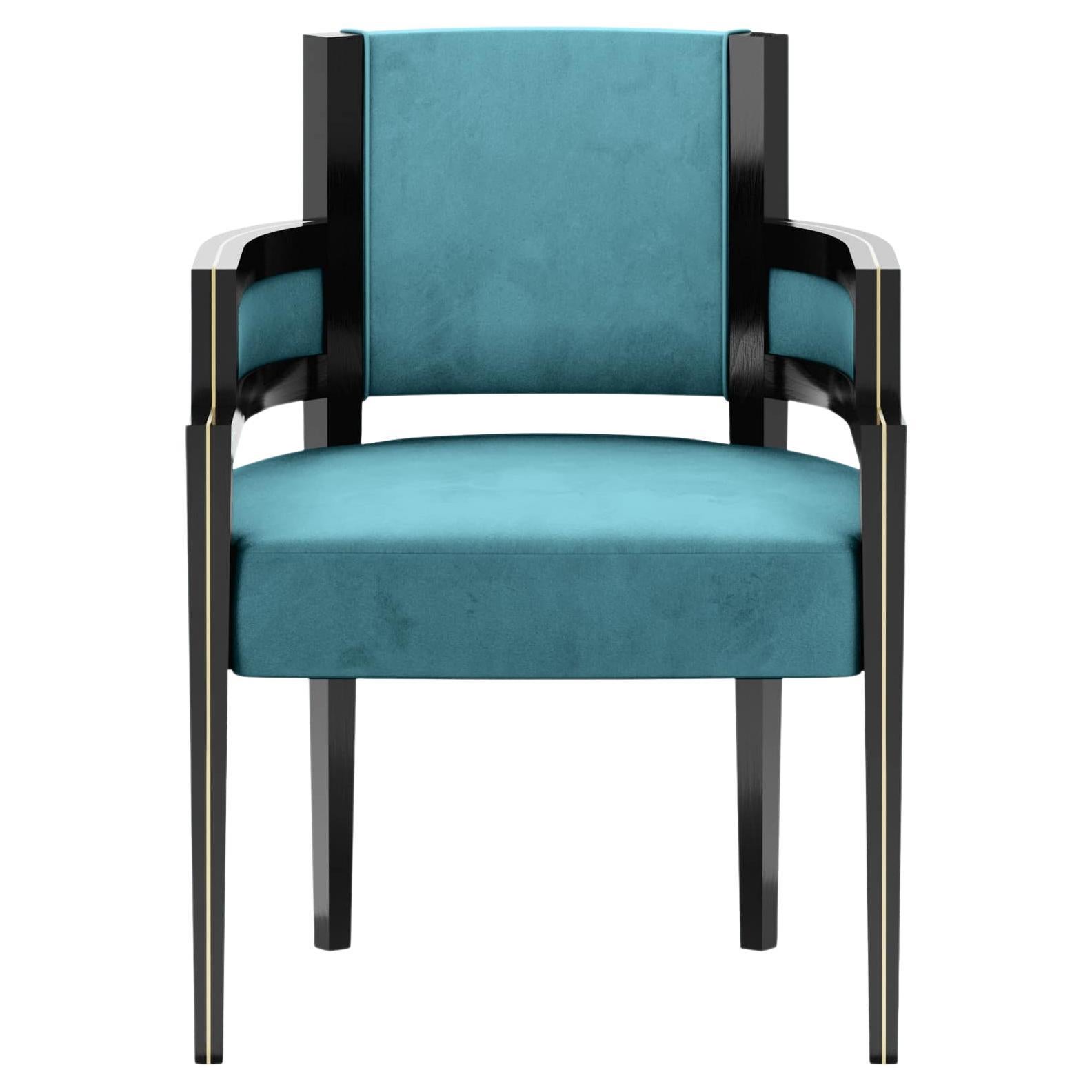 Art Deco Style Light Blue Velvet Upholstery Chair Dining Room Chair For Sale