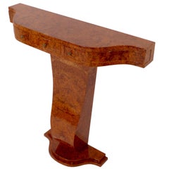 Art Deco Style Little Waved Console Table with Drawers in Amboina Burl Wood