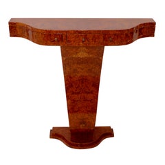 Art Deco Style Little Waved Console Table with Drawers in Amboina Burl Wood