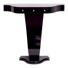 Art Deco Style Little Waved Console Table with Drawers in Black Piano Lacquer