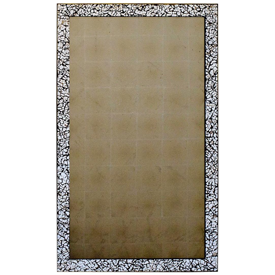 Art Deco Style L’oeuf Mirror, Hand-Cracked Eggshell and Lacquer Frame Rectangle For Sale