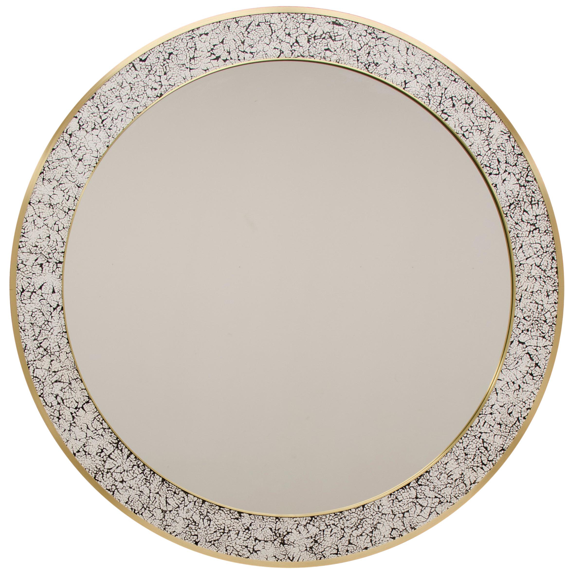 Art Deco Style L’Oeuf Mirror with Hand-Cracked Eggshell and Lacquer Frame For Sale