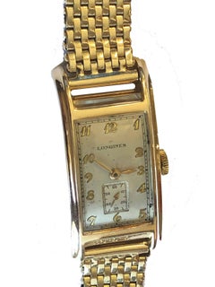 Art Deco Style Longines 14-Karat Yellow Gold Bracelet Watch, 1943