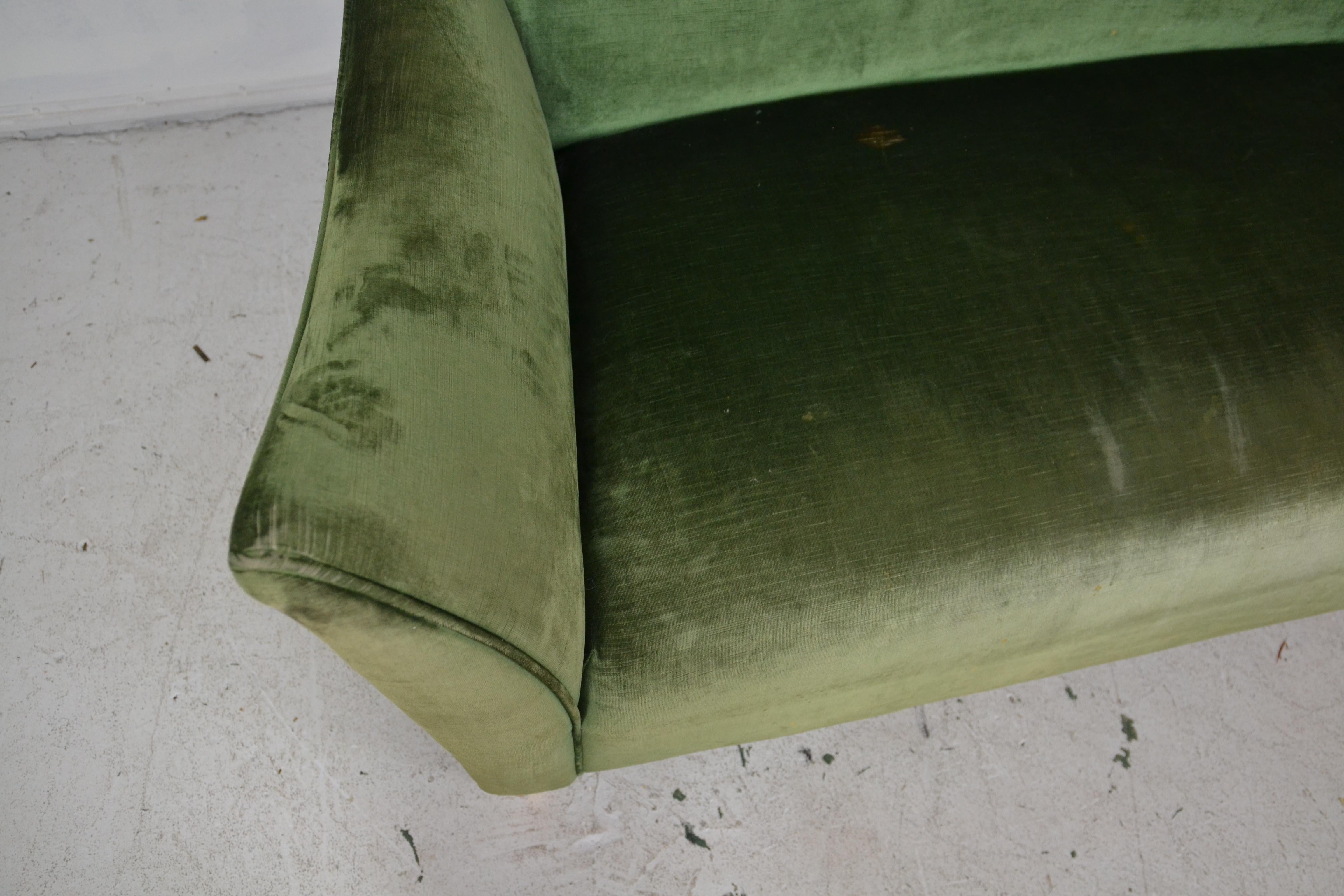 Art Deco style loveseat. Original velvet green color upholstery.
