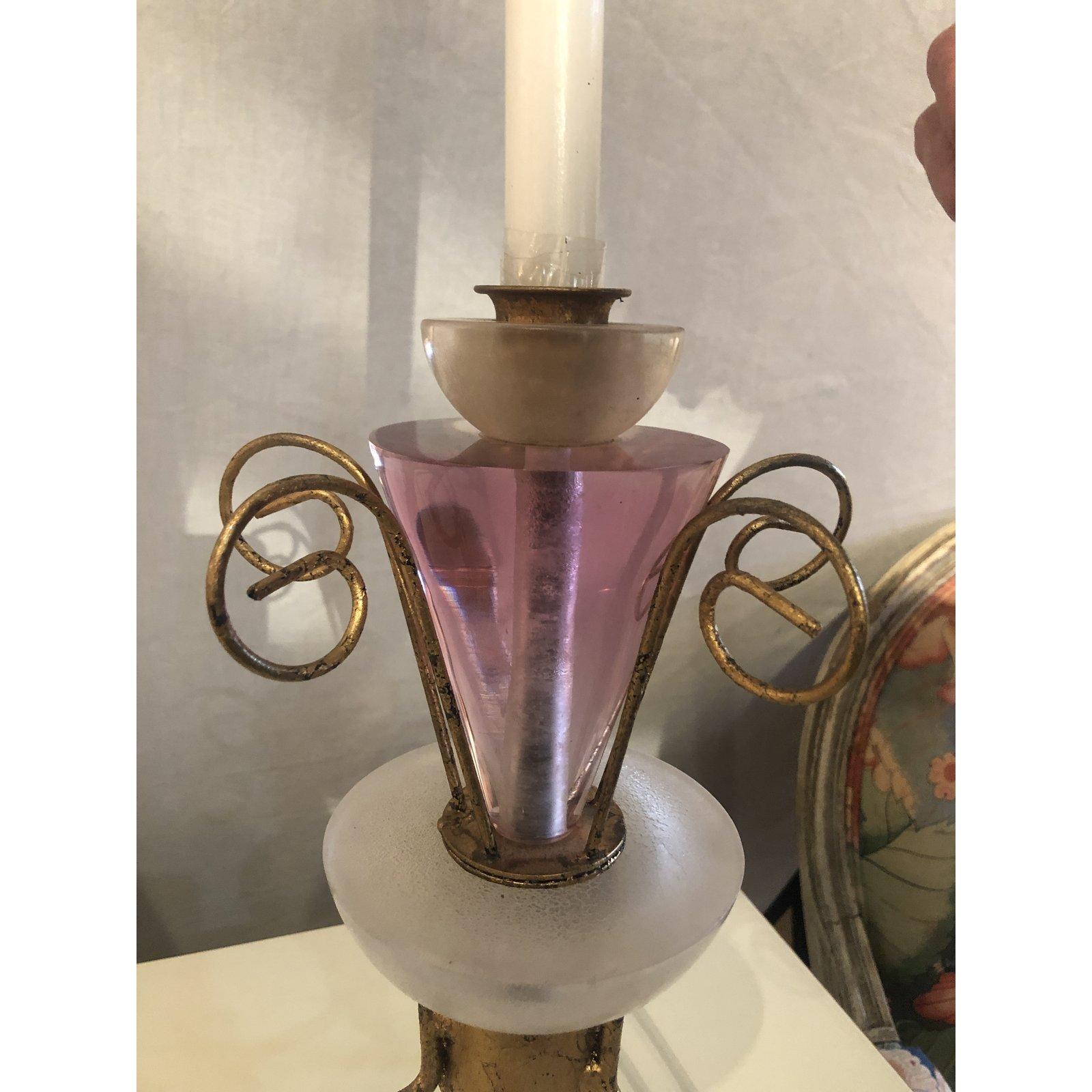 Art Deco Style Lucite and Gilt Metal Candlestick, a Pair For Sale 5