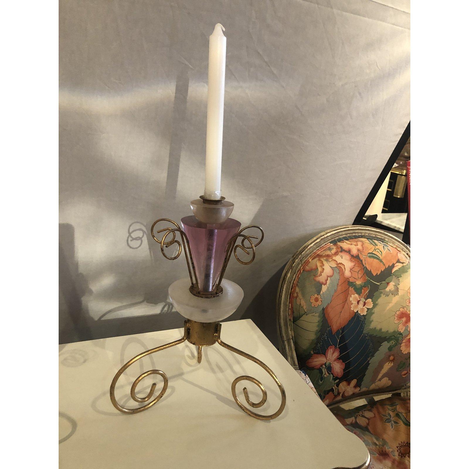 Art Deco Style Lucite and Gilt Metal Candlestick, a Pair In Good Condition For Sale In Plainview, NY