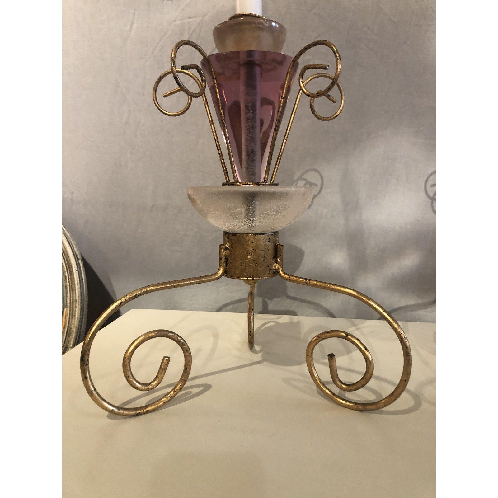 Art Deco Style Lucite and Gilt Metal Candlestick, a Pair For Sale 1