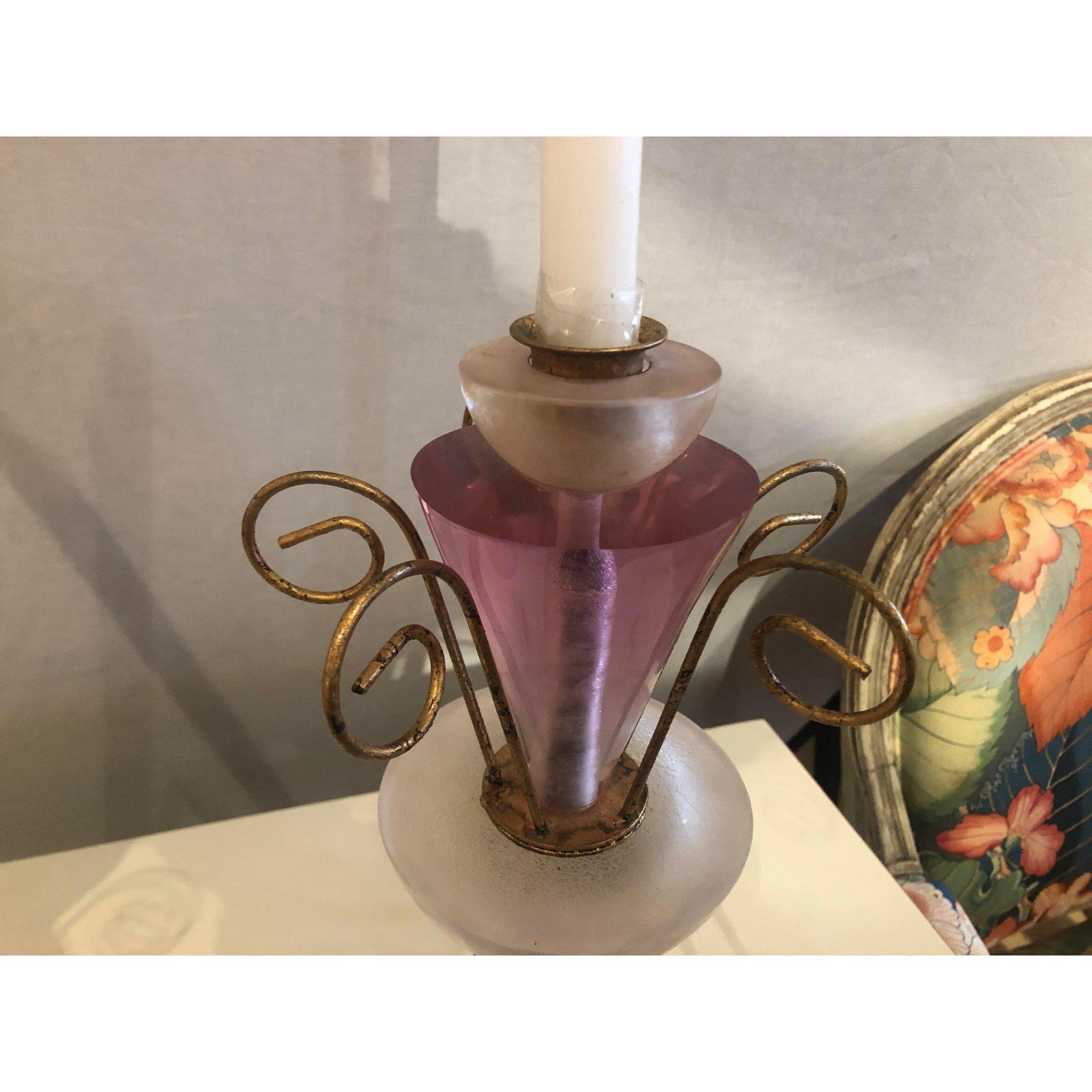 Art Deco Style Lucite and Gilt Metal Candlestick, a Pair For Sale 3