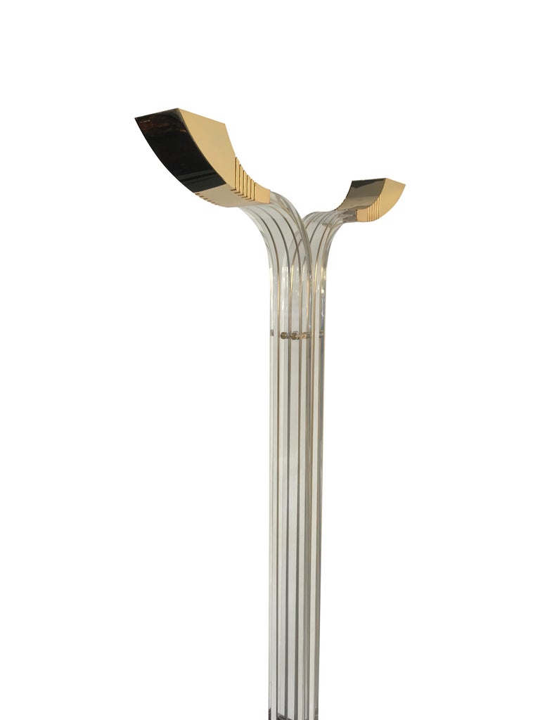 Art Deco Style Lucite and Gilt Metal Floor Lamp For Sale at 1stDibs