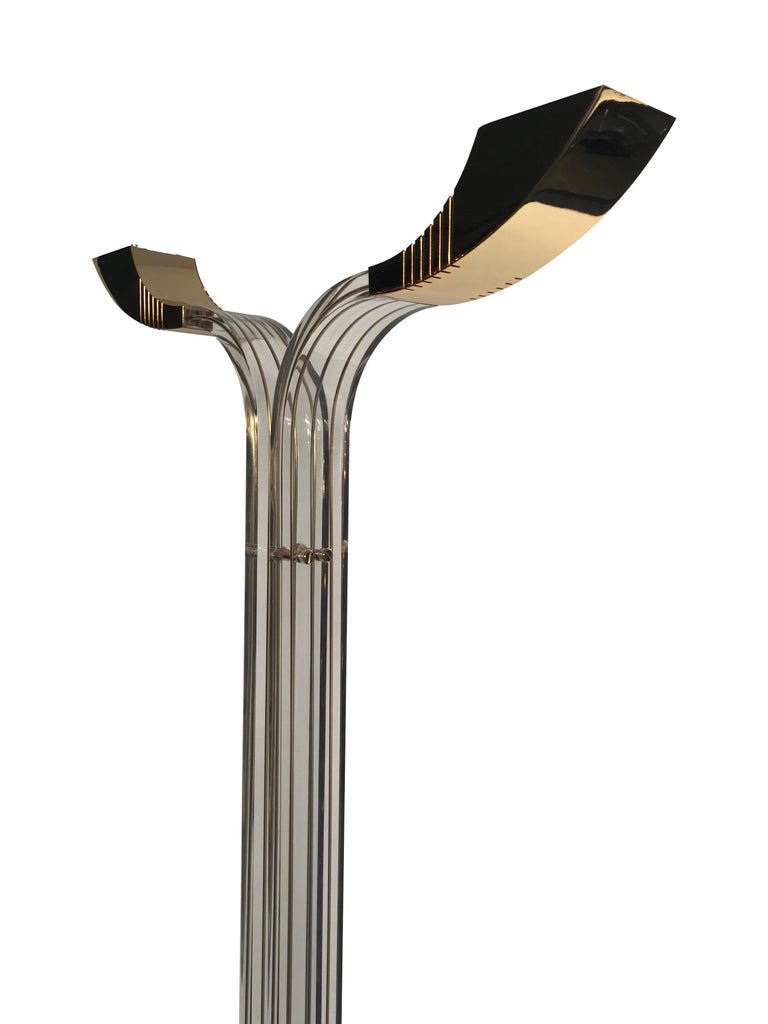 Art Deco Style Lucite and Gilt Metal Floor Lamp For Sale at 1stDibs