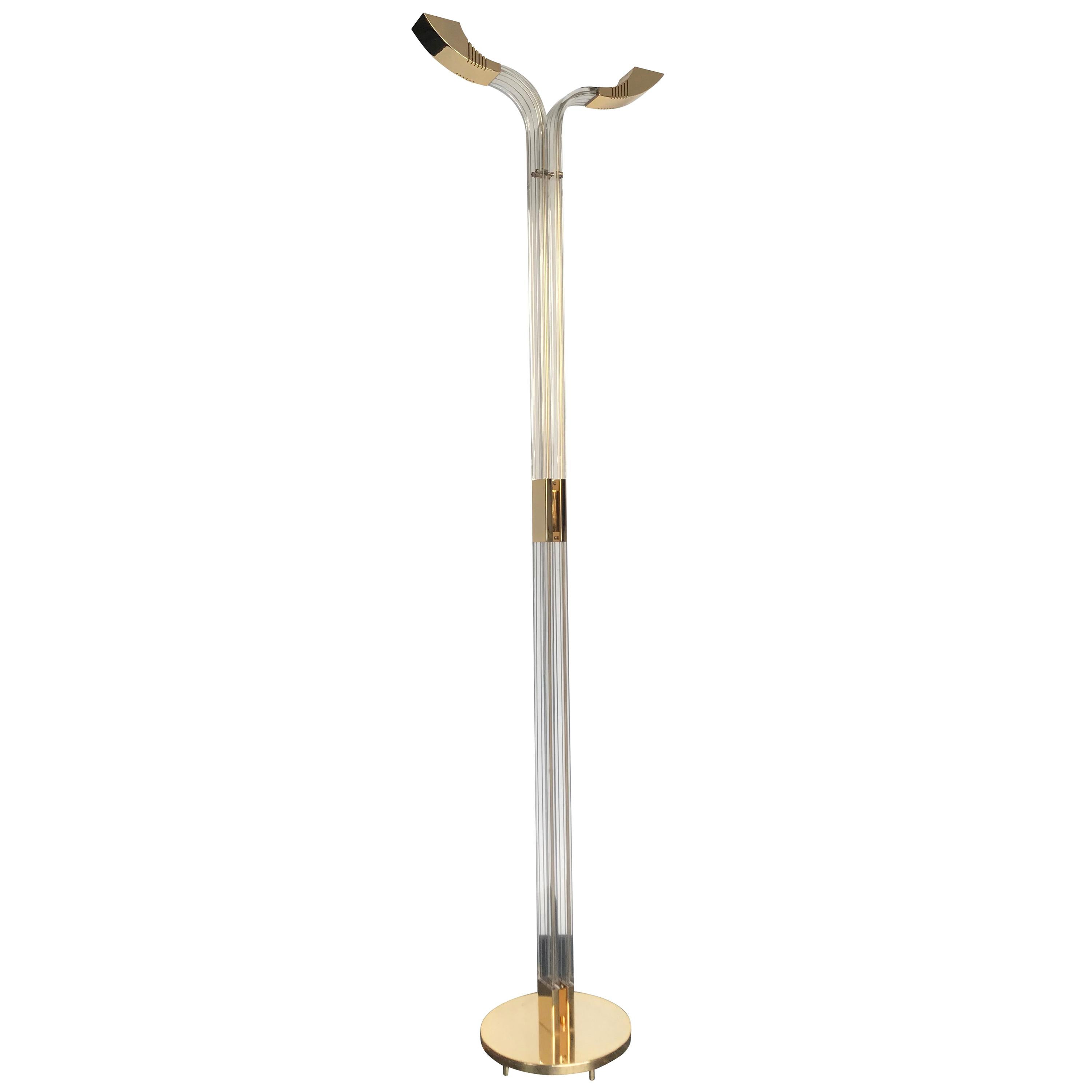 Art Deco Style Lucite and Gilt Metal Floor Lamp