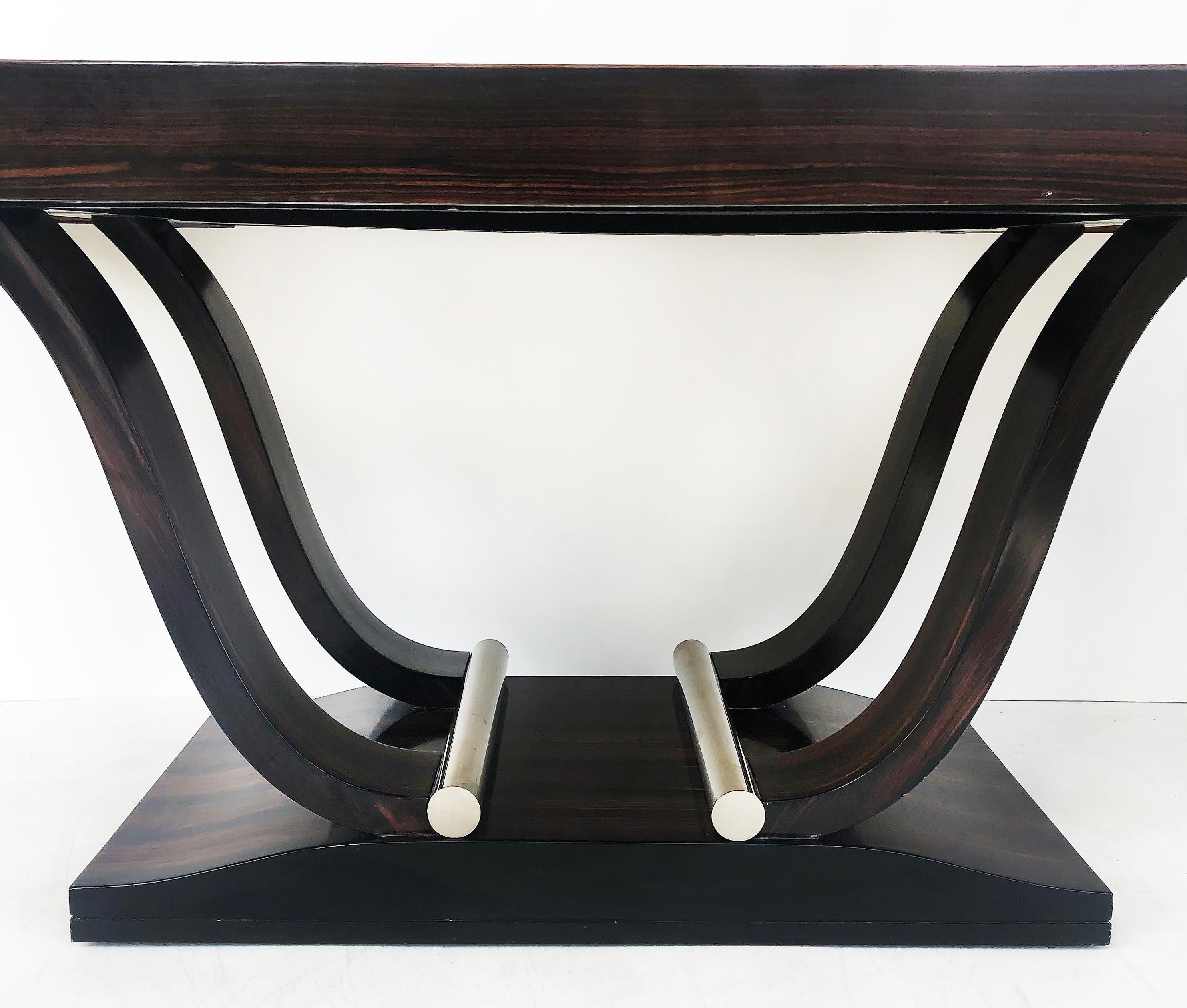 Art Deco Style Macassar Ebony Dining Table and 6 Chairs, Black Lacquered In Good Condition In Miami, FL
