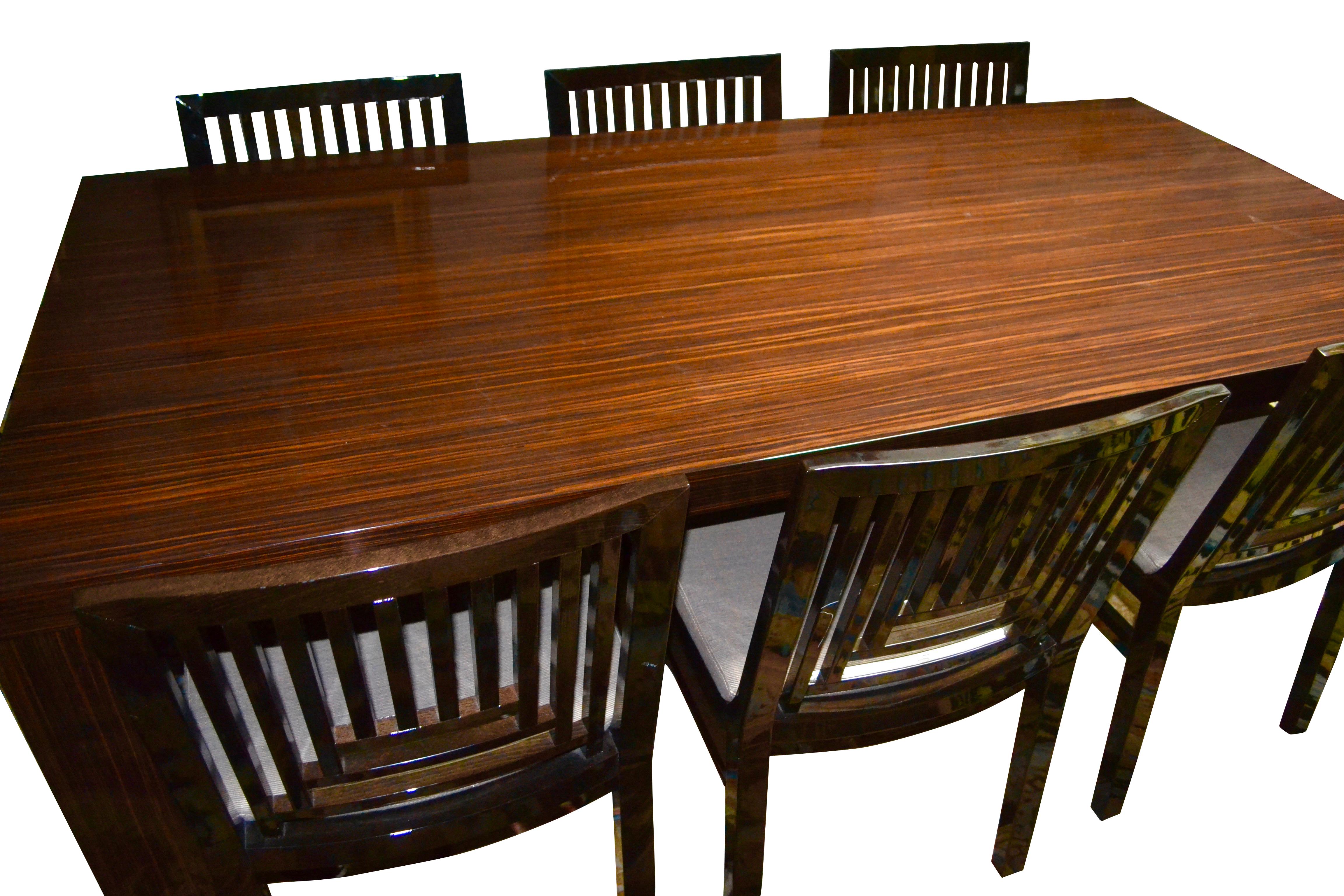 Contemporary Art Deco Style Macassar Ebony Dining Table and Chairs