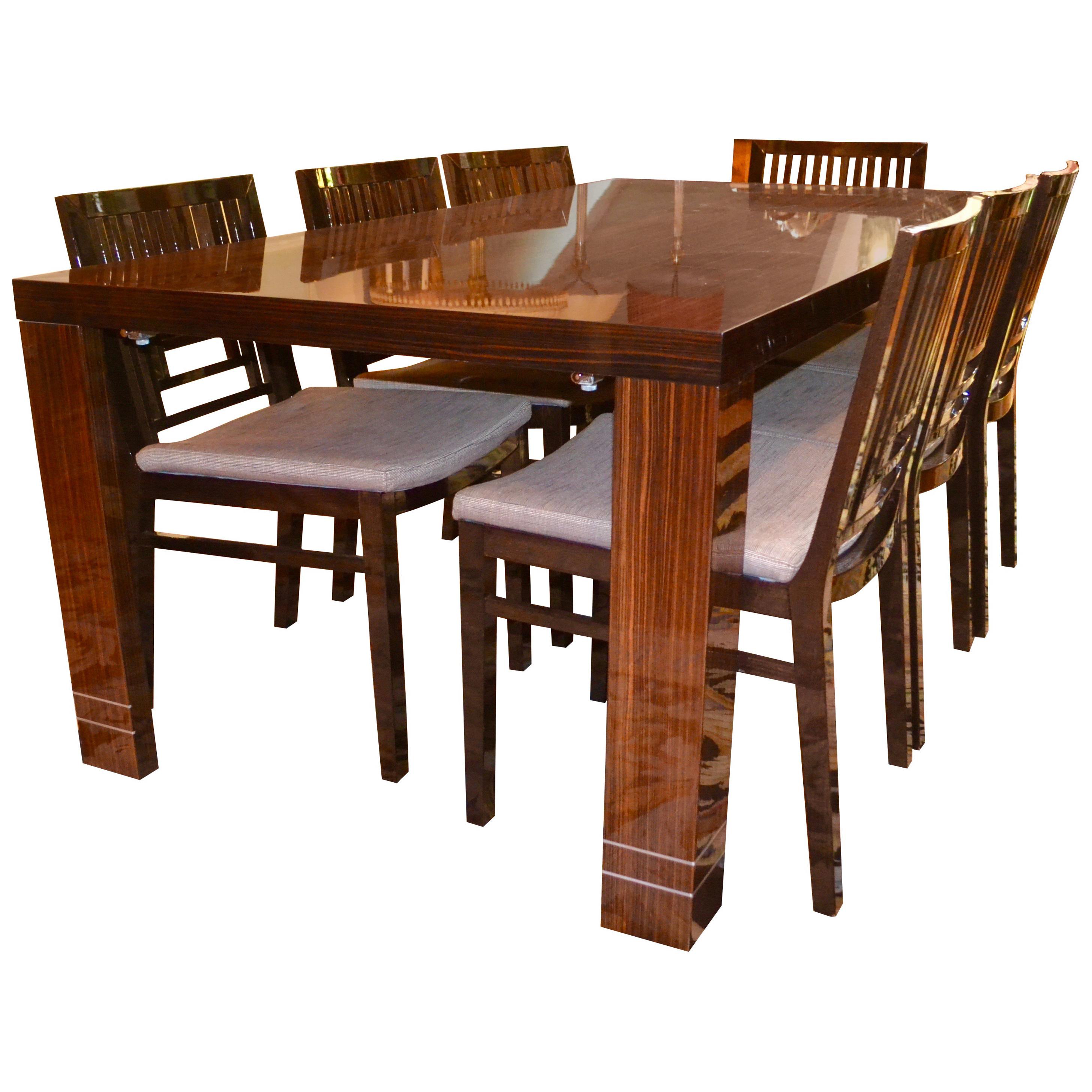 Art Deco Style Macassar Ebony Dining Table and Chairs