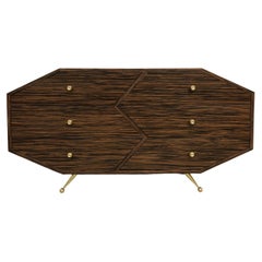 Art Deco Style Macassar Ebony Sideboard Dresser & Solid Polished Brass Hardware