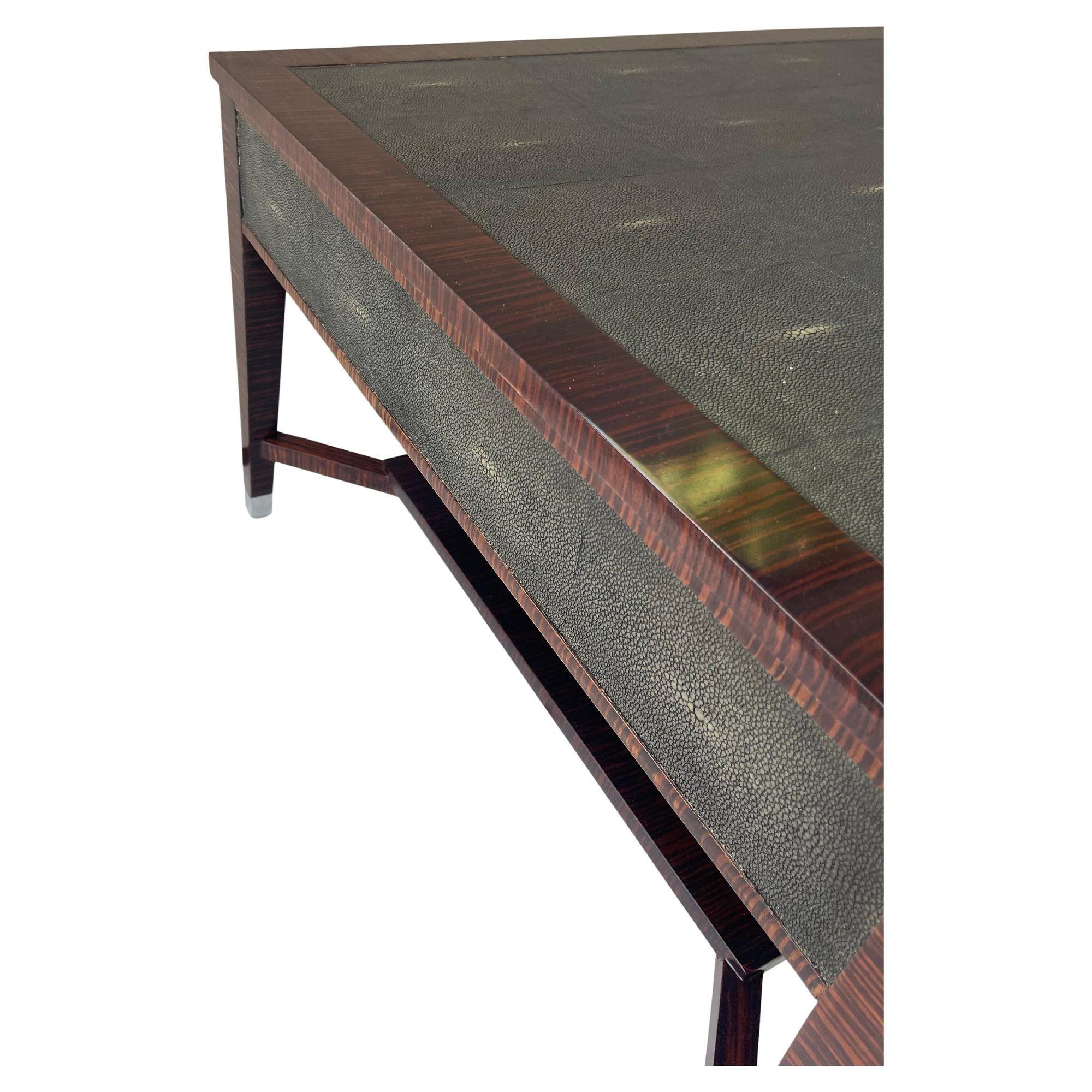 Art Deco Stil Makassar Holz & Shagreen Couchtisch w / Nickel. Italien, 1970er Jahre. im Zustand „Hervorragend“ im Angebot in Los Angeles, CA