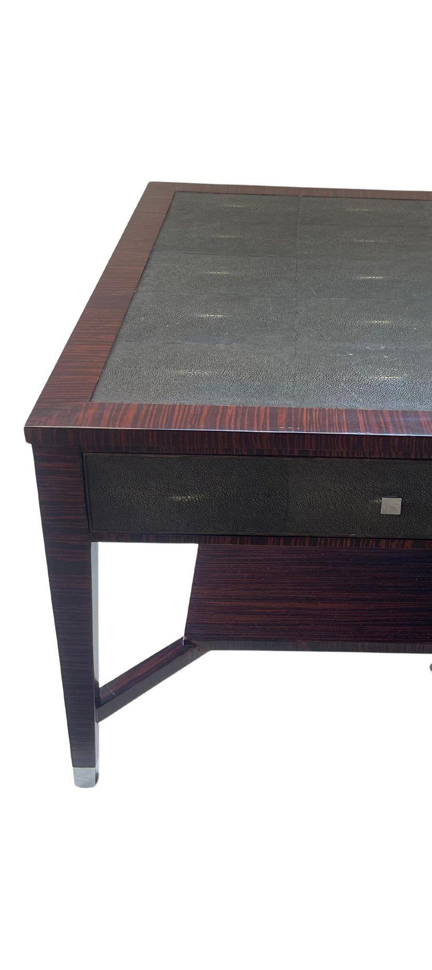 Art Deco Stil Makassar Holz & Shagreen Couchtisch w / Nickel. Italien, 1970er Jahre. (Ende des 20. Jahrhunderts) im Angebot