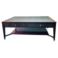 Art Deco Style Macassar Wood & Shagreen Coffee Table w/ Nickel. Italy, 1970's.