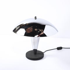 Art Deco Style Machine Age Dome Form Polished Chrome & Black Enamel Table Lamp
