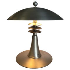 Art Deco Style Machine Age Table Lamp w/ Large 14" Spun Aluminum Shade