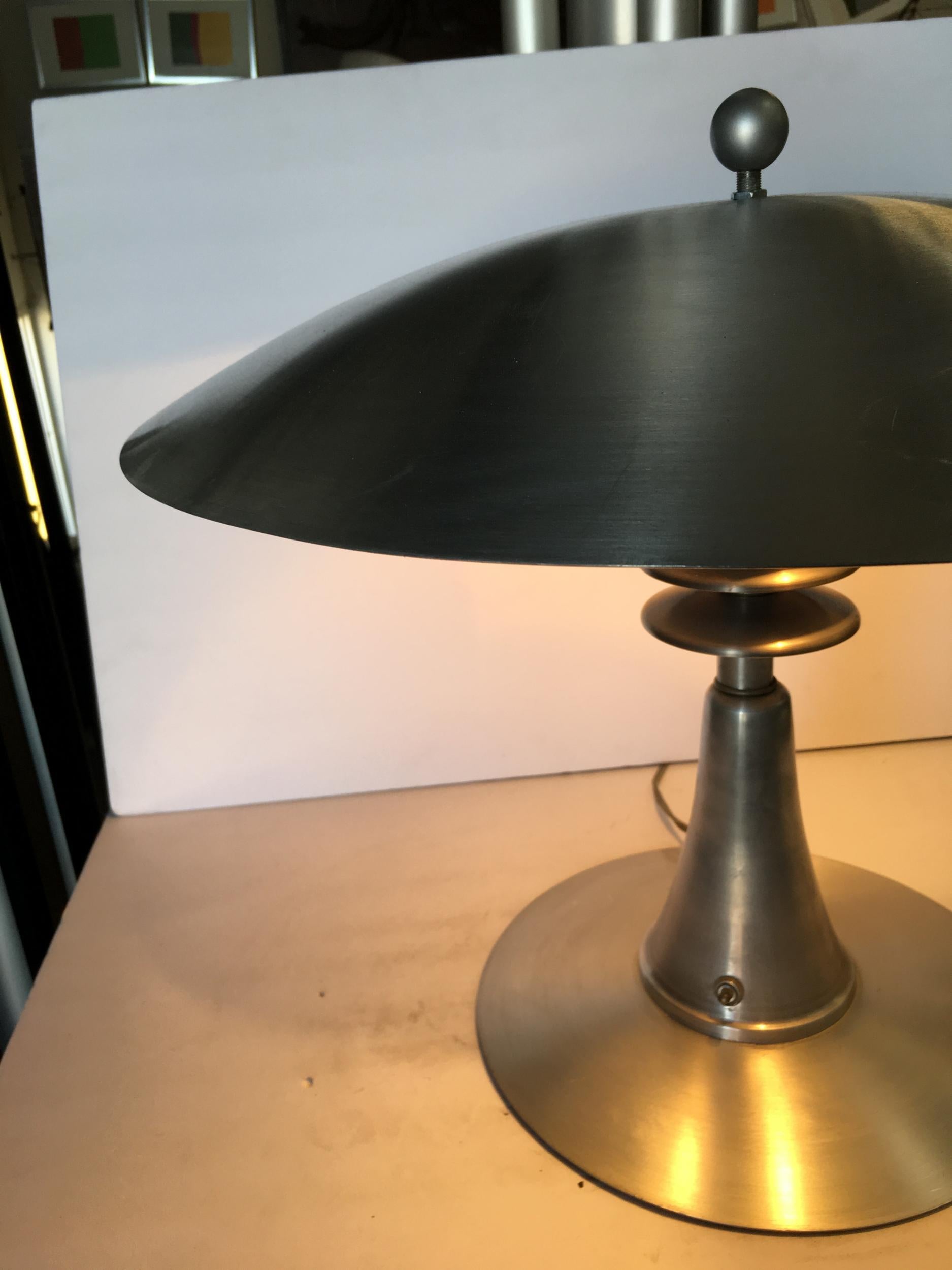 American Art Deco Style Machine Age Table Lamp with Large Spun Aluminum Shade For Sale