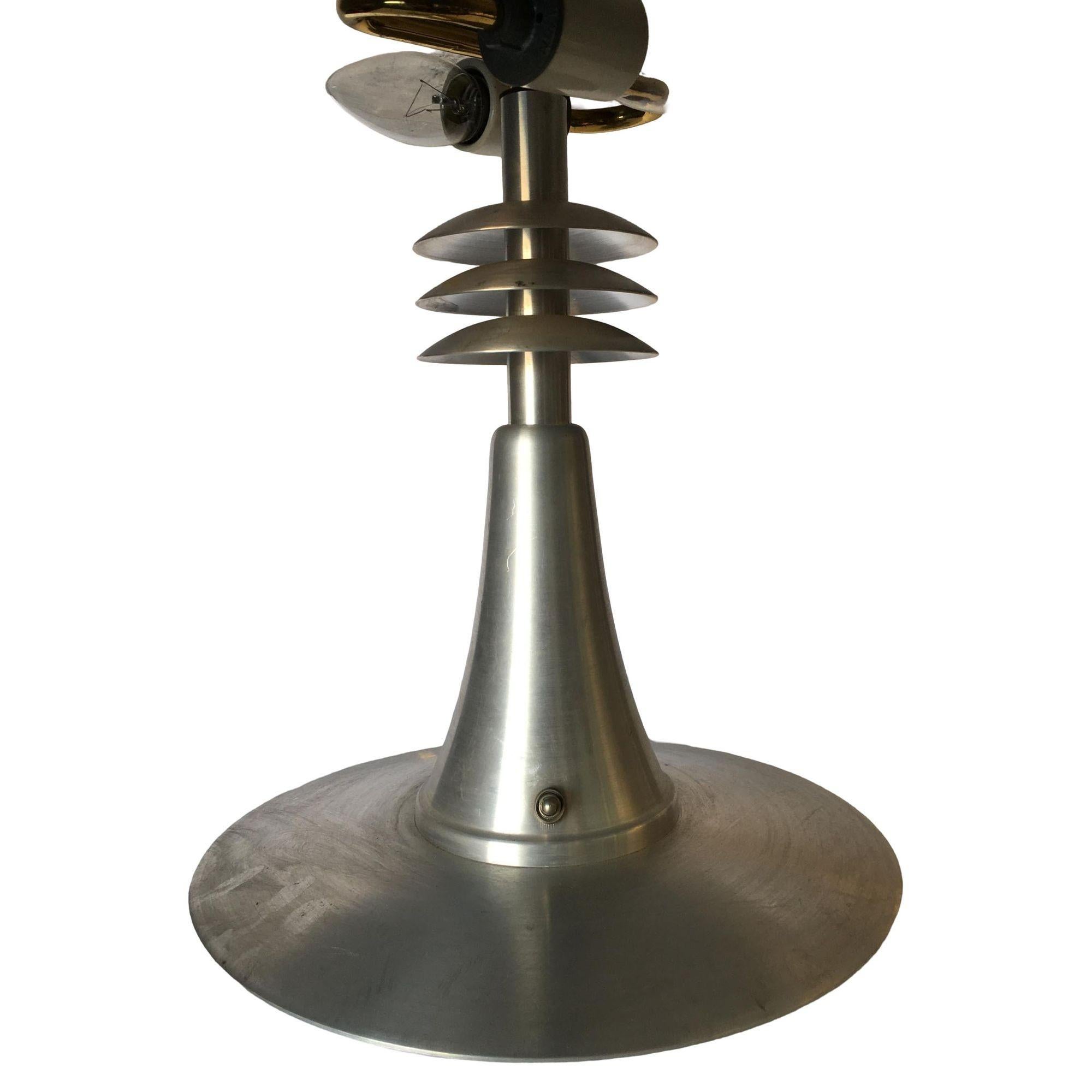 Late 20th Century Art Deco Style Machine Age Table Lamp with Large Spun Aluminum Shade For Sale