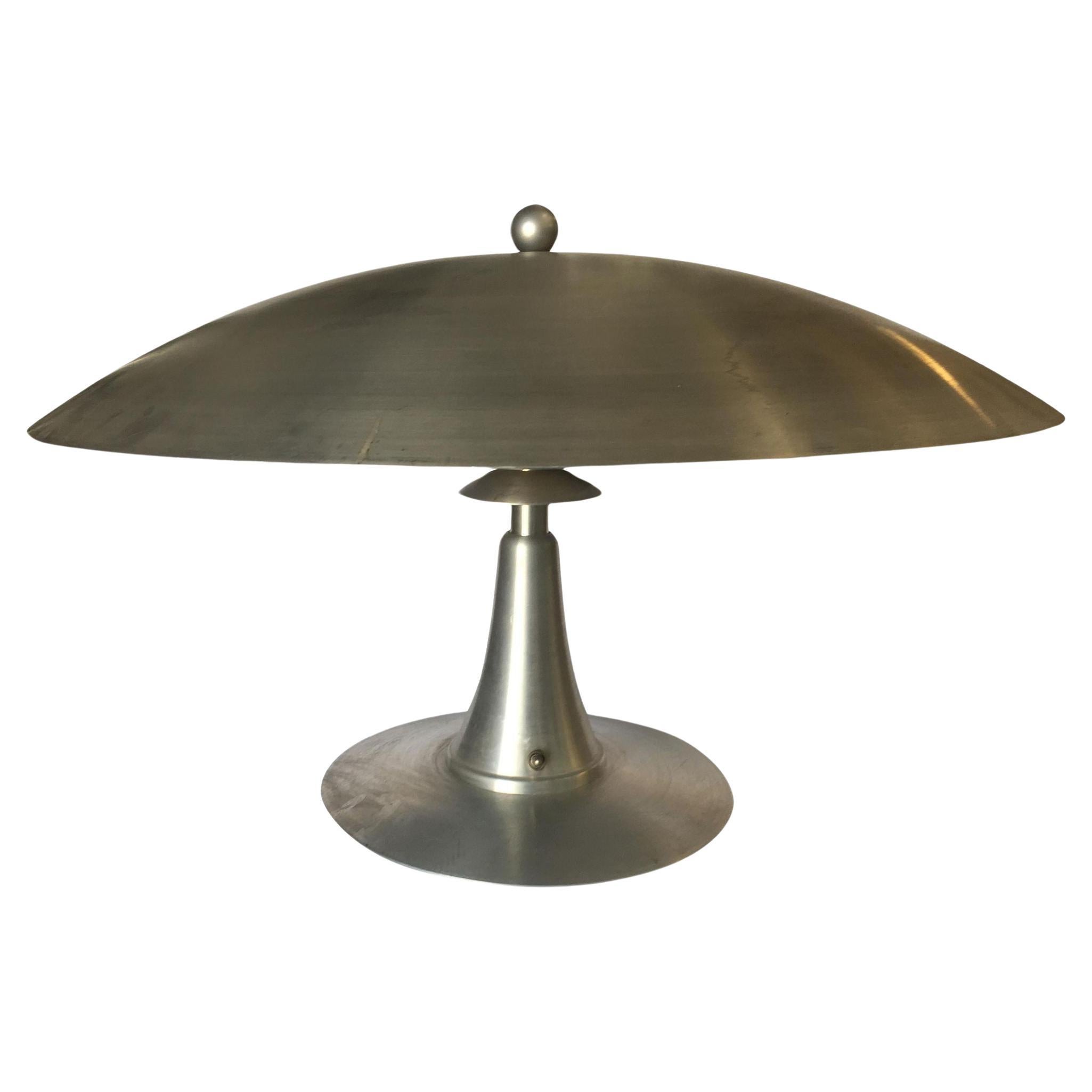 Art Deco Style Machine Age Table Lamp with Large Spun Aluminum Shade For Sale