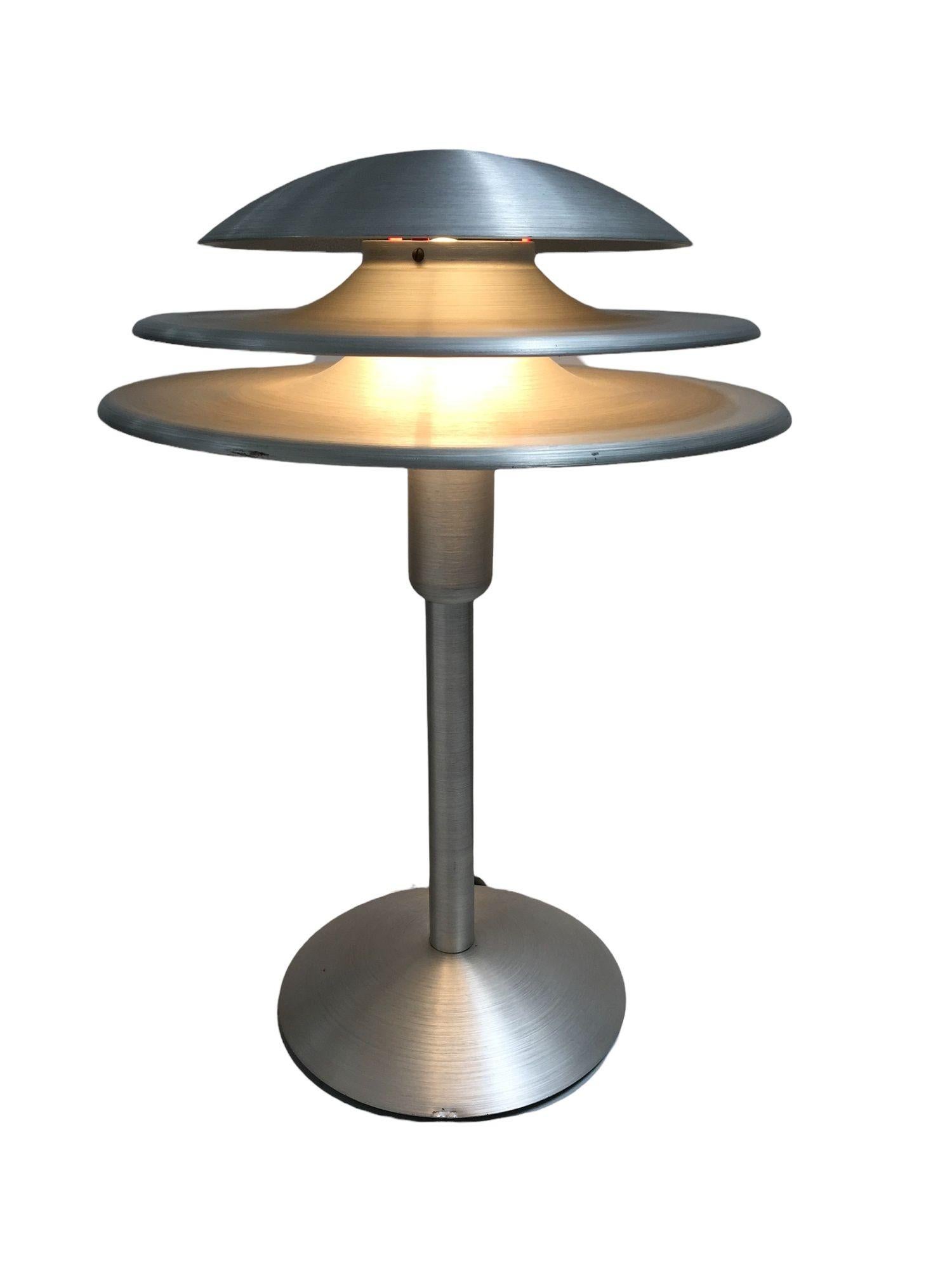 Art Deco Style Machined Brushed Spun Aluminum Desk Lamps In Good Condition In Van Nuys, CA