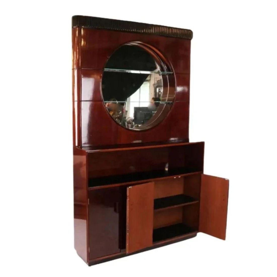 Art Deco Style Mahogany 3 Piece Cabinet With Mirror and Floating Bar For Sale 1